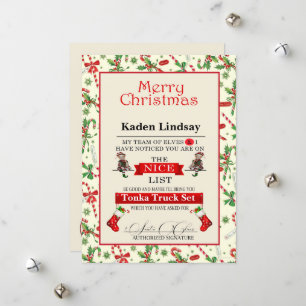 God jul i Candy cane, jultomtens Nicelista Julkort