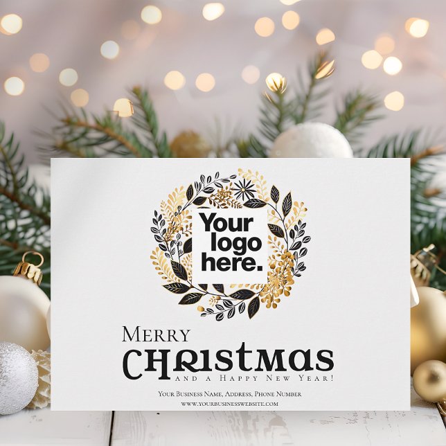 God jul i det moderna svarta Guld Julkort (A Merry Christmas Corporate Business Card with your Logo and a trendy black and gold color theme.)