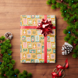 God jul i Frimärke på gyllene Gulten Presentpapper