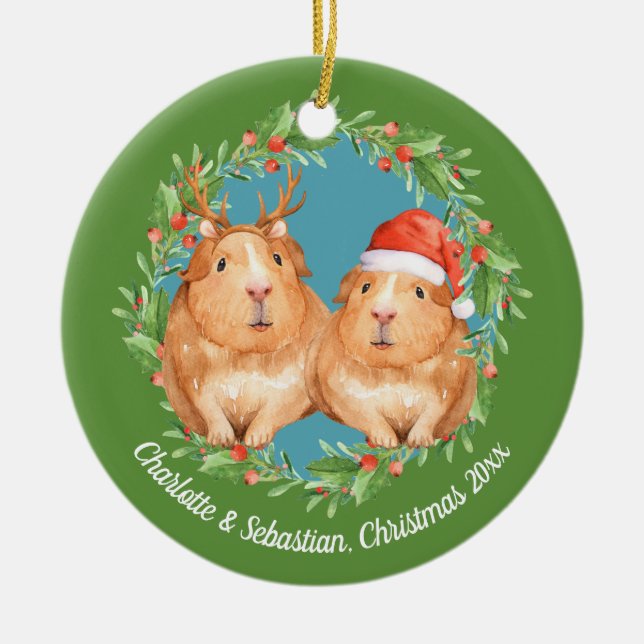 God jul i Guinea Grisar, tomten och ren andedräkt Julgransprydnad Keramik (Framsidan)