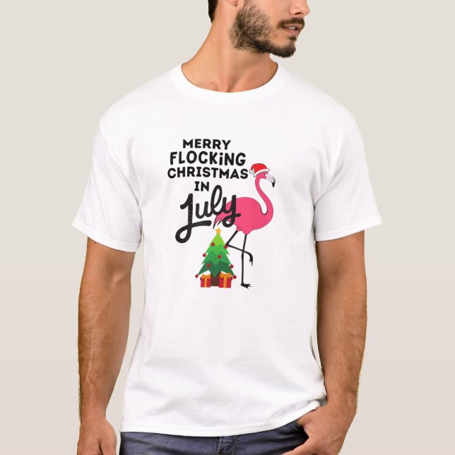 God jul i juli Lustigt Rosa Flamin T Shirt (Framsida)