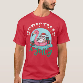 God jul i juli Santa Helgdag Flamingo Sum T Shirt