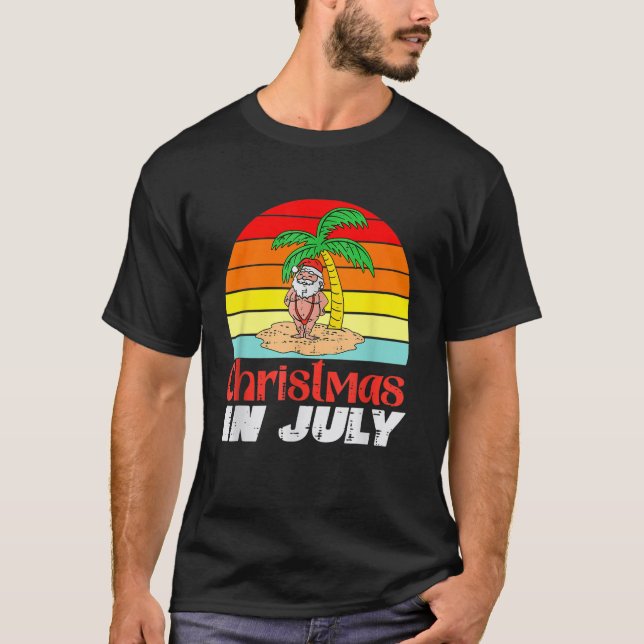 God jul i juli Santas Summer Beach Funny T Shirt (Framsida)