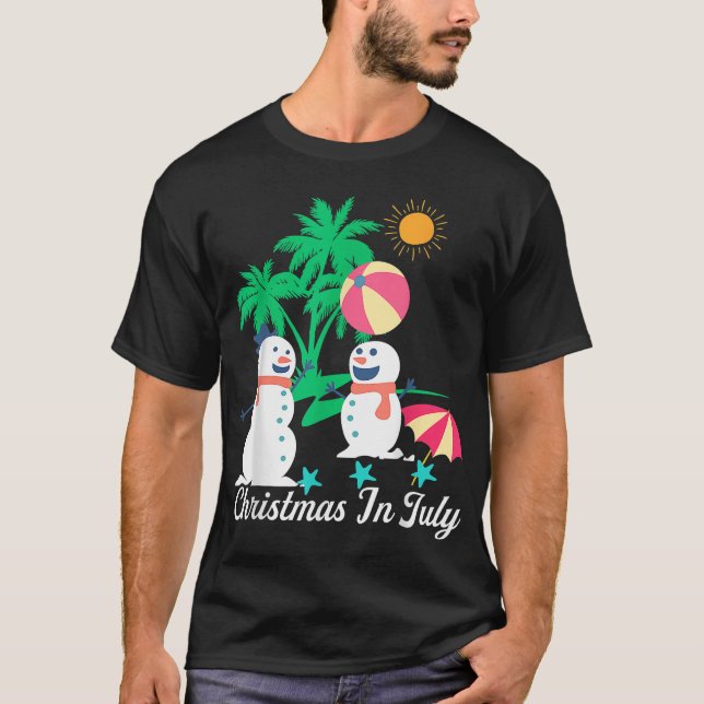 God jul i juli Snögubbe TShirts-Dekorationen T Shirt (Framsida)