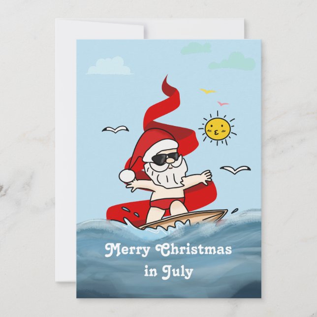 God jul i juli Surfing Jultomten Julkort (Framsida)