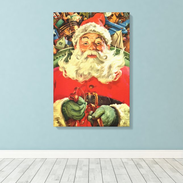 God jul i Jultomten i Sleigh med Leksak Canvastryck (Insitu (trägolv))