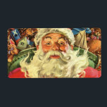 God jul i Jultomten i Sleigh med Leksak Fraktsedel<br><div class="desc">Vintage illustration av God jul helgdag-bilden med ett gult Jultomten som flyger sitt gled med en sack fullt av spel,  leksaker och dockor. Du ser tomtens långa vita skägg blåsa i vinden!</div>