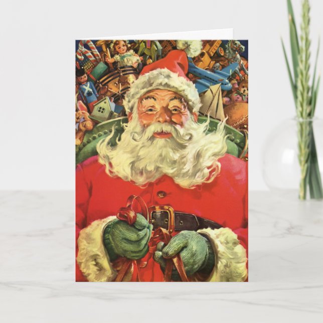 God jul i Jultomten i Sleigh med Leksak Helgkort (Framsida)