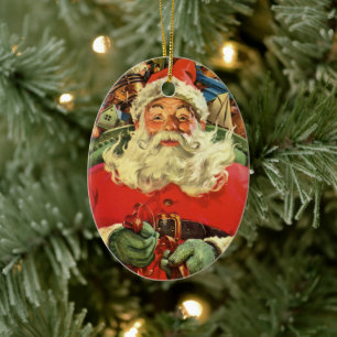 God jul i Jultomten i Sleigh med Leksak Julgransprydnad Keramik