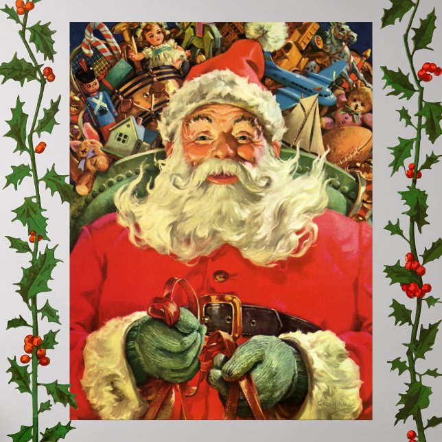 God jul i Jultomten i Sleigh med Leksak Poster (Skapare uppladdad)