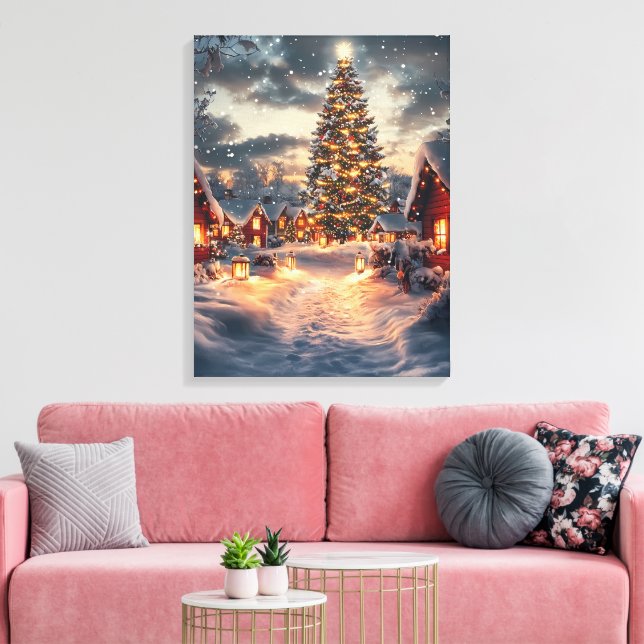 God jul i Kväll - Oljemålning Canvastryck (Insitu (Vardagsrum))