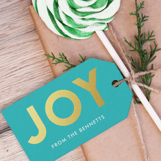 God jul i Modern Faux Foil Joy Namn Presentetikett (Skapare uppladdad)