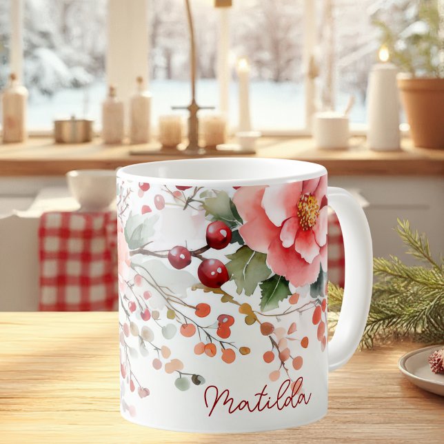 God jul i Mönster med bjässar och blommor Kaffemugg (Skapare uppladdad)