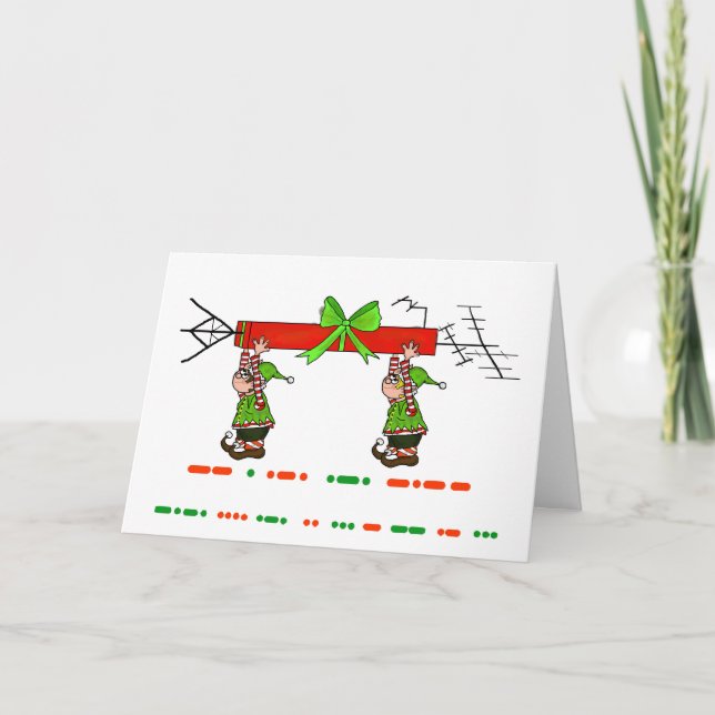 God jul i Morse Code + Elves & Antenna Helgkort (Framsida)