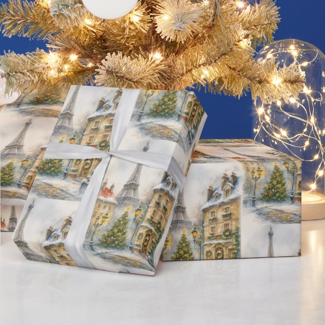 God Jul i Paris Akvarell Eiffeltornet  Presentpapper (Helgdagar)