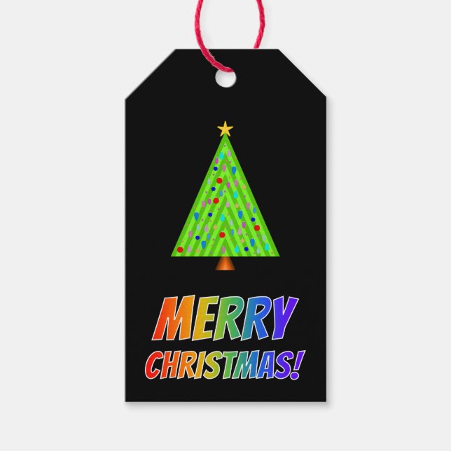 "GOD JUL!" i Regnbågstexten, Julgran! Presentetikett (Framsidan)