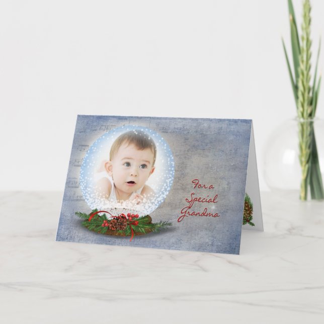 God jul i Snö Globe för farmor Helgkort (Framsida)