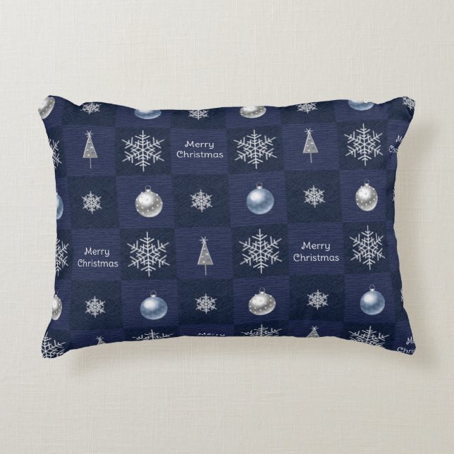 God jul i Snöflingor, prydnadsföremål och Träd Prydnadskudde (Framsidan)