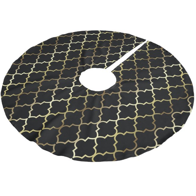 God jul i svart & guld- Quatrefoil Julgransmatta Borstad Polyester (Vinklad)