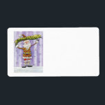 God jul i Tecknaden, tror jag på Jultomten Fraktsedel<br><div class="desc">Vintage illustrerar den söta God jul-helgdag med en vacker lycklig,  jolly Jultomten med en diamant mönster hatt och som står i snö på vintern. Han håller en banderoll som säger "Tro" med en bakgrund i lila med snurrar och stjärnor som ser ut som snöflingor. Säsongens hälsningar!</div>