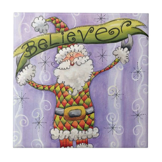 God jul i Tecknaden, tror jag på Jultomten Kakelplatta (Framsidan)