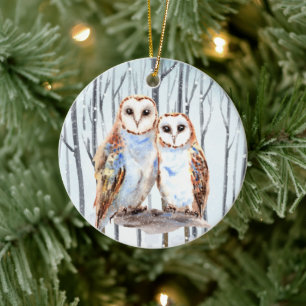 God jul i uggla tillför känslor julgransprydnad keramik
