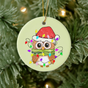 God jul i uggla tillför känslor julgransprydnad keramik