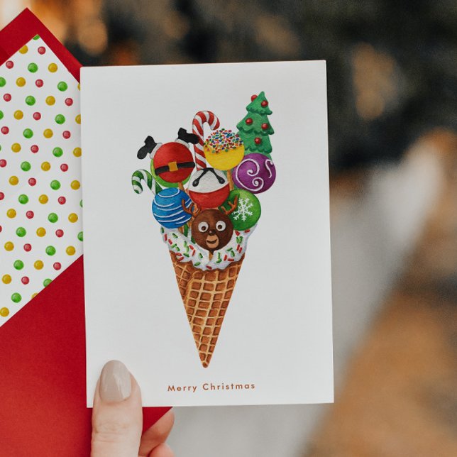 God jul Ice Cream Waffle Cone Dessert Julkort (Skapare uppladdad)