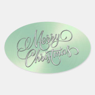 God jul Ice Grönt Sticker Embossed Titta Ovalt Klistermärke
