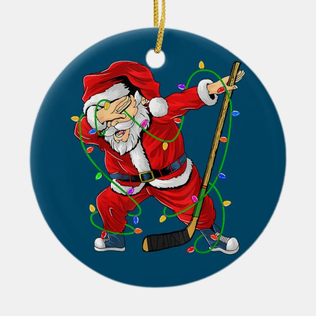God jul Ice Hockey Dabbing Jultomten Julgransprydnad Keramik (Framsidan)