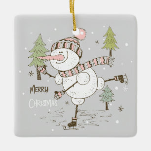 God jul Ice Skating Snögubbe Julgransprydnad Keramik
