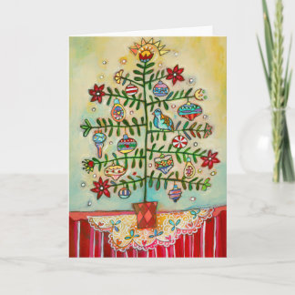 God jul Illustrated Folk Träd Helgdag Card Helgkort