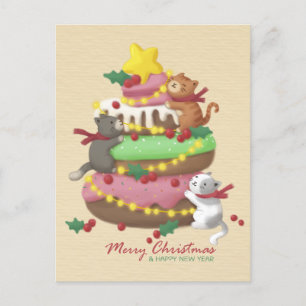 God jul: Illustration av katter och sötsaker Vykort