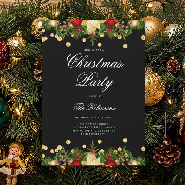 God jul, Inbjudan med program och meny, Helgdag me (Festive Christmas Holiday Invite w/ Program & Menu)