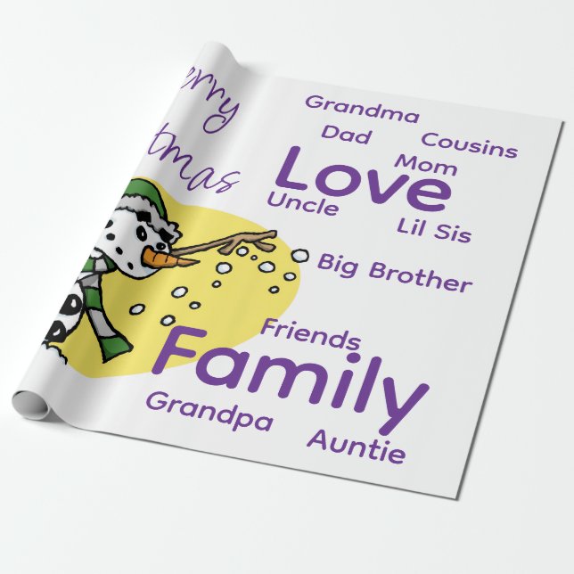 God Jul Inpackning Familj kärlek Snöman Presentpapper (Utrullad)