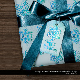God jul Iridescent Blue Snowflake Presentetikett