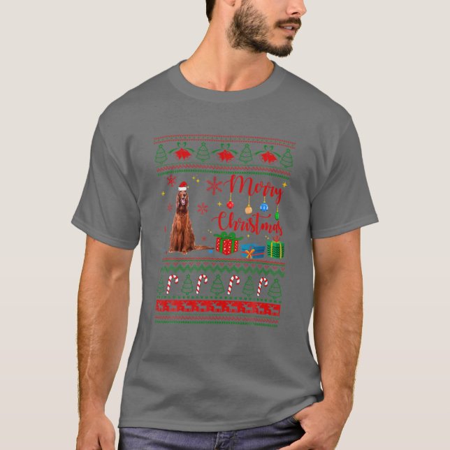 God jul Irish Setter Ugly Sweater Santa Hat Chr T Shirt (Framsida)