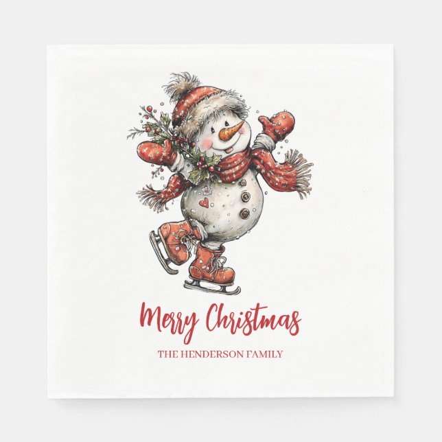 God Jul Is Skridskor Snömannen  Pappersservett (Framsidan)
