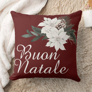 God Jul Italiensk julblomma på mörkröd Kudde