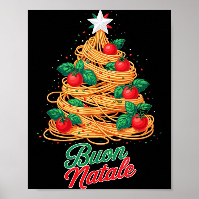 God Jul Italiensk Pasta Spaghetti Rolig Jul Poster (Framsidan)