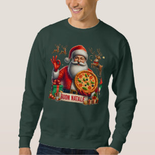 God Jul italiensk tomte med pizza och renar  Lång Ärmad Tröja
