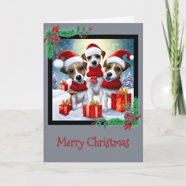 God jul Jack Russell Terrier Greeting Card Tack Kort (Framsida)