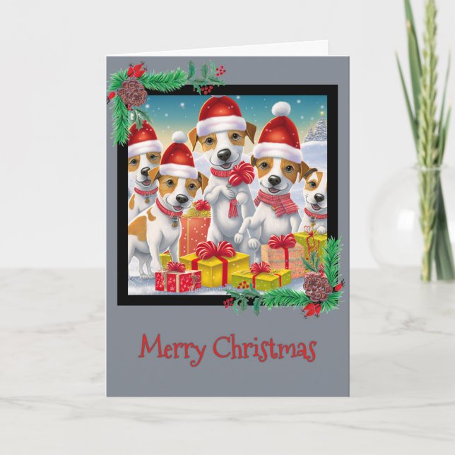 God jul Jack Russell Terrier Greeting Card Tack Kort (Framsida)