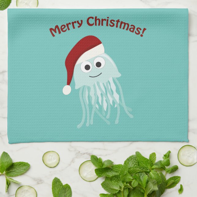 God Jul! Jellyfish Kökshandduk (Vikta)