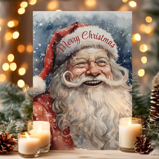 God Jul Jolly Vattenfärg Tomte Helgkort (Skapare uppladdad)