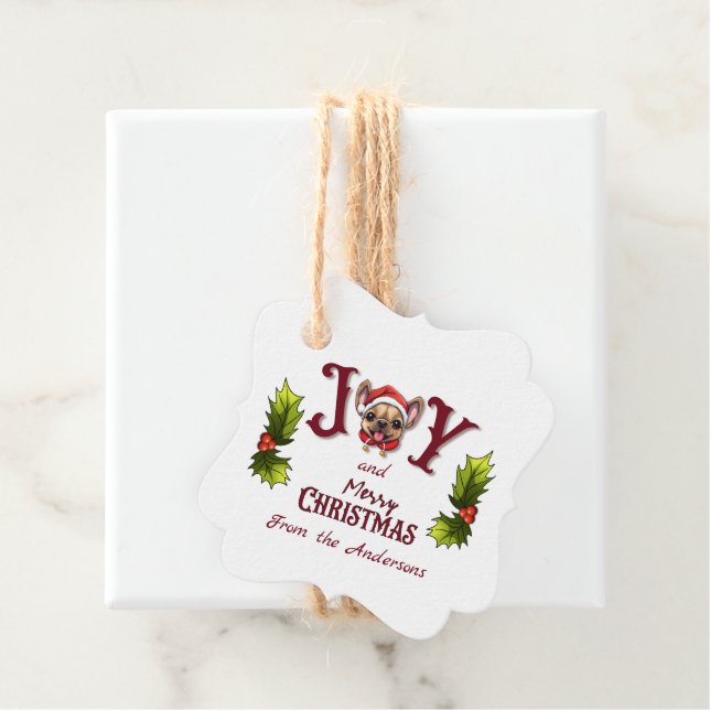 God jul Joy Cute Fransk Bulldog holly Gåvor Etiketter (På plats)