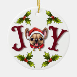 God jul Joy Cute Fransk Bulldog holly Julgransprydnad Keramik