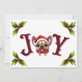 God jul Joy Cute Fransk Bulldog holly Julkort