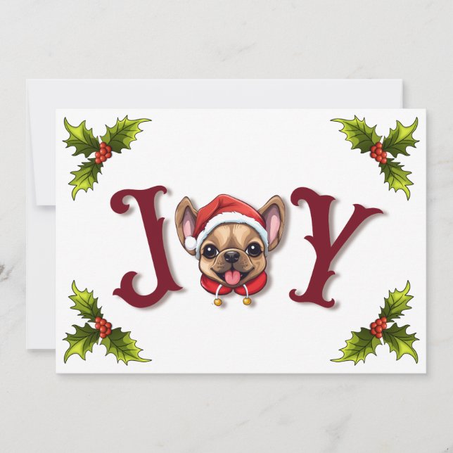 God jul Joy Cute Fransk Bulldog holly Julkort (Framsida)