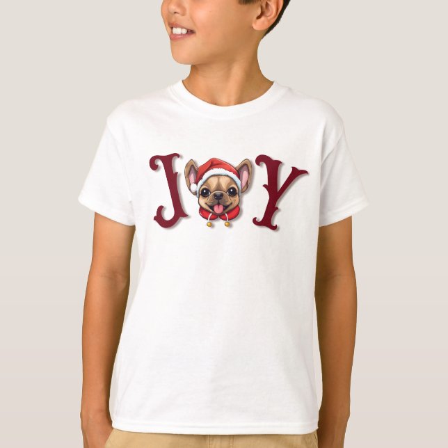 God jul Joy Cute Fransk Bulldog holly T Shirt (Framsida)